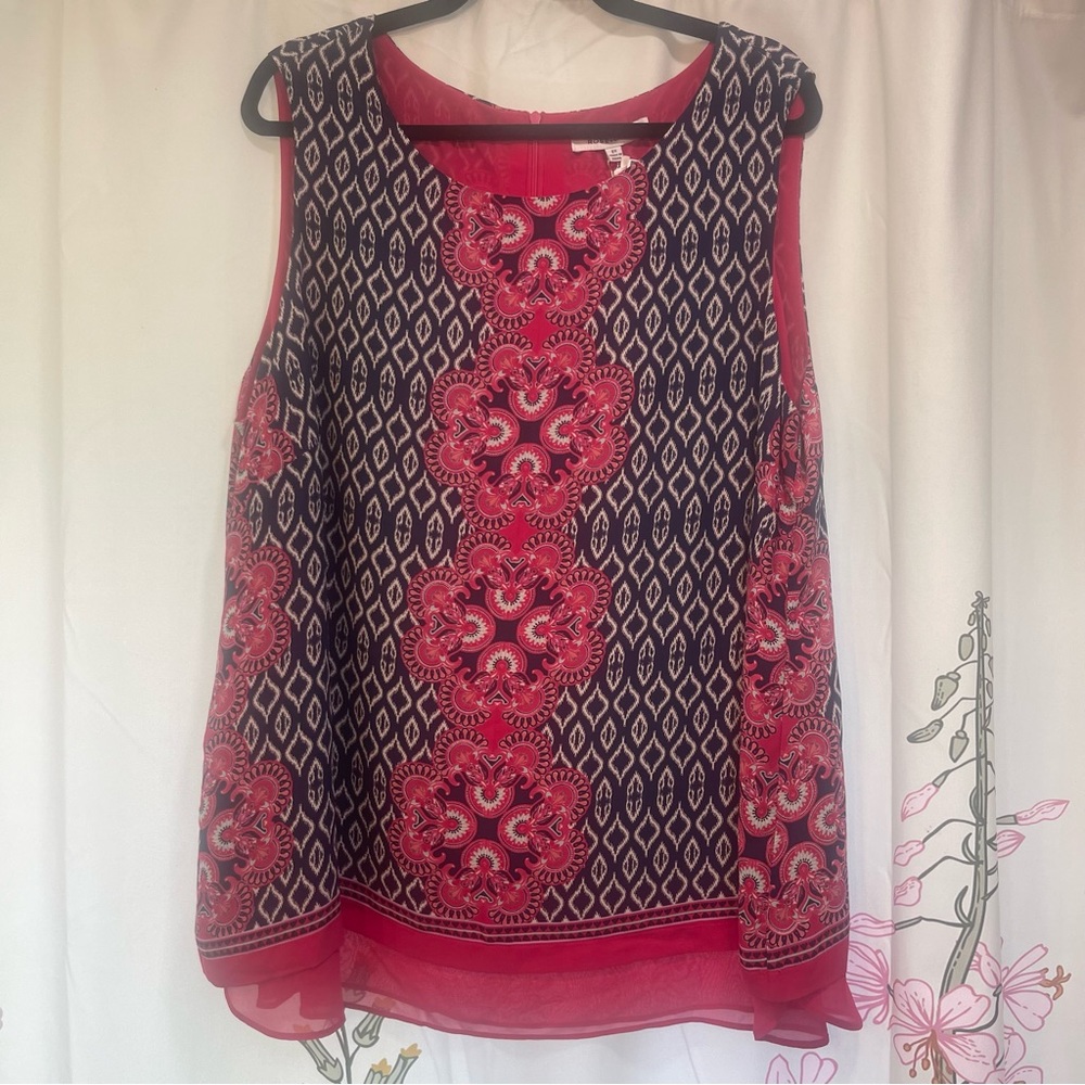 Rose + Olive Sleeveless Camisole, Beautiful Boho Pattern, Tank Top - NWT